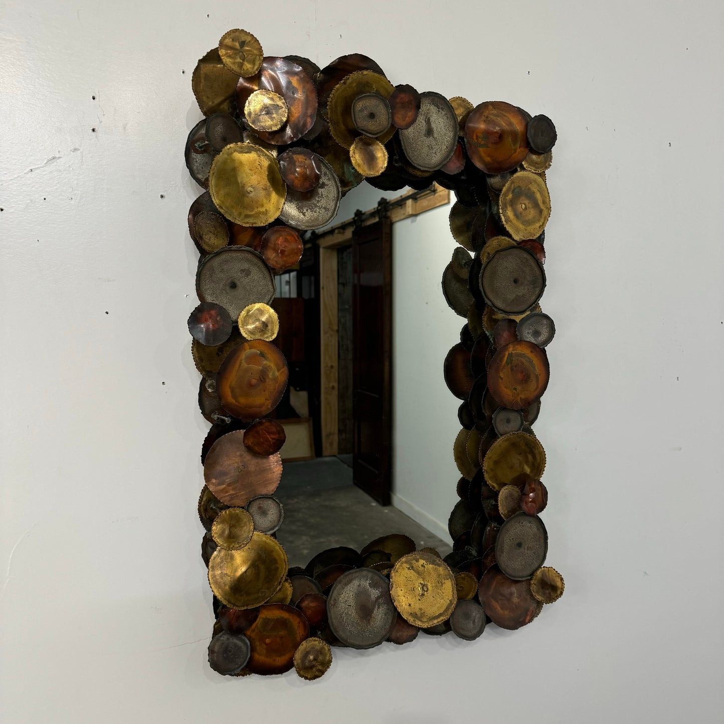 Curtis Jere Brutalist Mixed Metals Raindrops Mirror