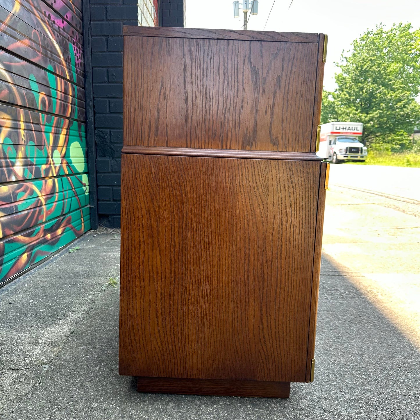 Lexington Campaign Style Pecan and Brass Dry Bar