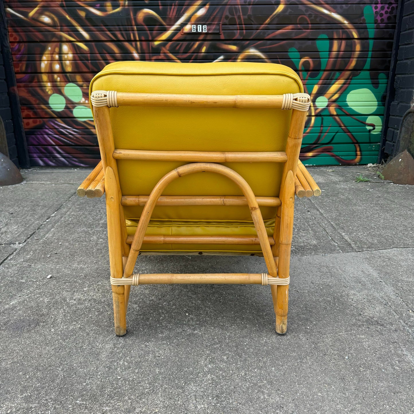 Mid Century Modern Bamboo Arm Lounge Chair Yellow