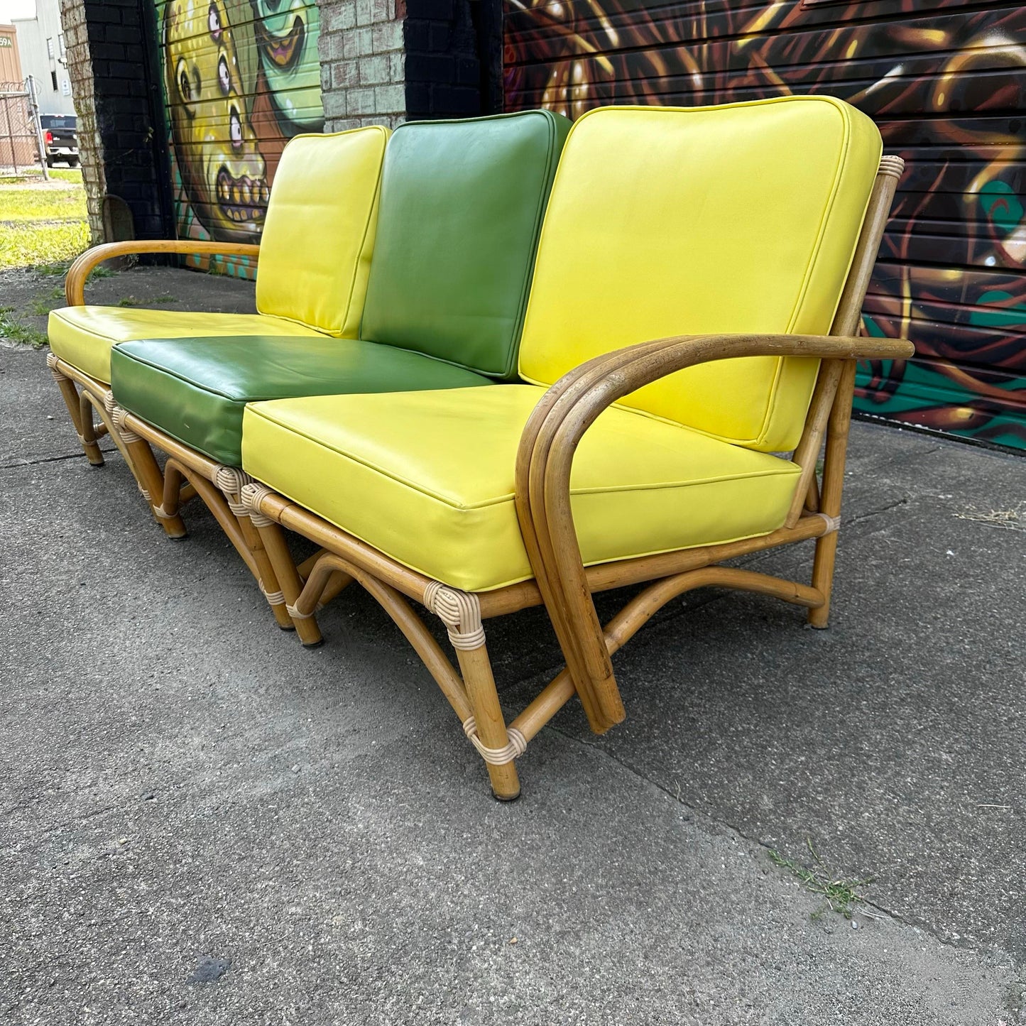 Mid Century Modern Bamboo Sectional Sofa