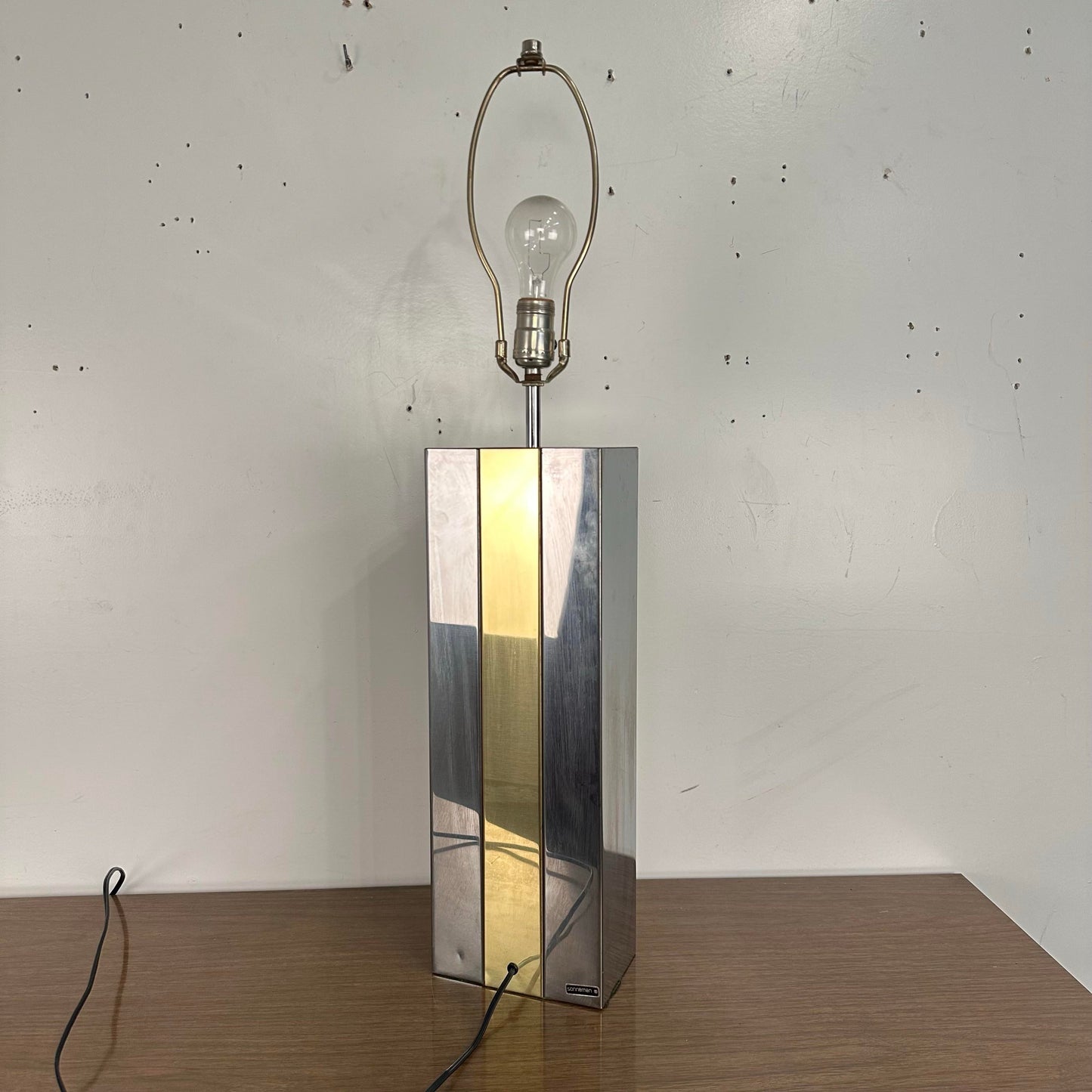 Mid Century Modern Robert Sonneman Chrome and Brass Table Lamp Style of Paul Evans