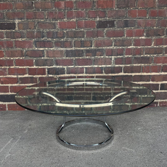 Bernhardt Furniture Company Coffee Table Circle Glass Chrome Mirror