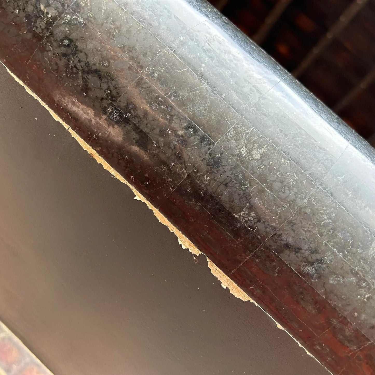 Post Modern Tessellated Marble Console Table With Glass Legs