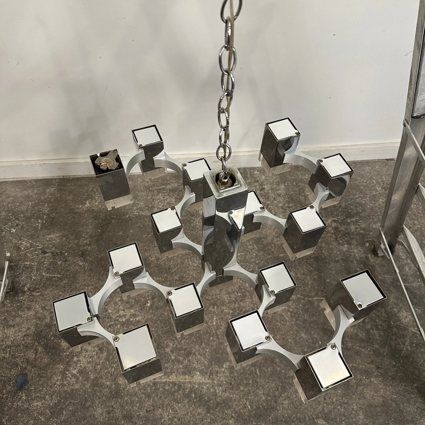 Mid Century Modern Gaetano Sciolari Cubic Chandelier “Ice Cube”