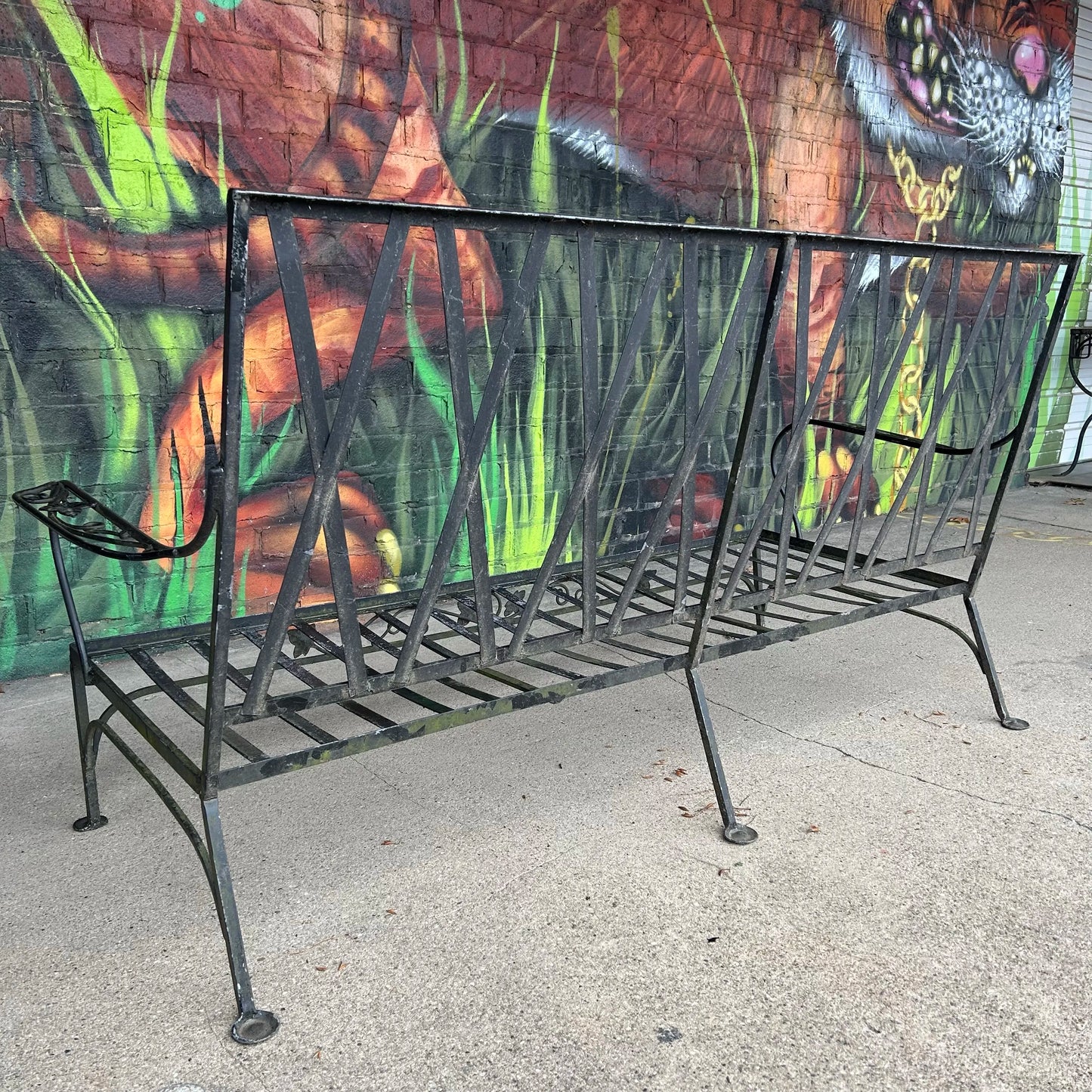 Mid 20th Century Early Heavy Weight Salterini Wrought Iron Patio Sofa, Attributed