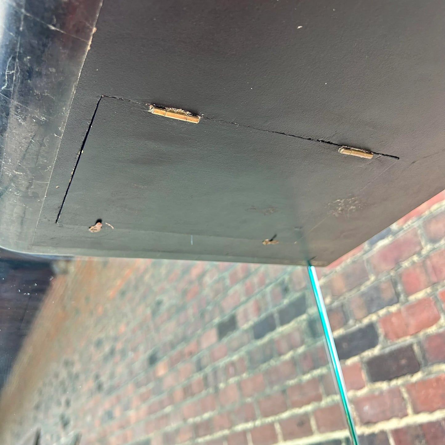 Post Modern Tessellated Marble Console Table With Glass Legs