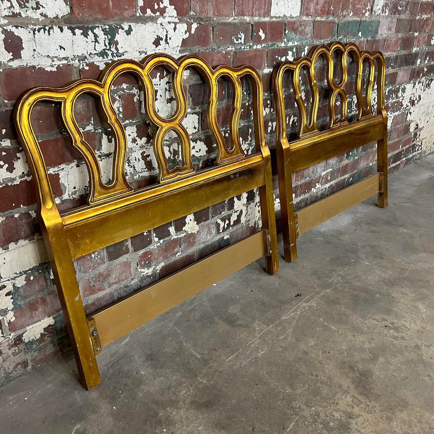 Pair of French Provincial Gold Twin Size Headboards Hollywood Regency