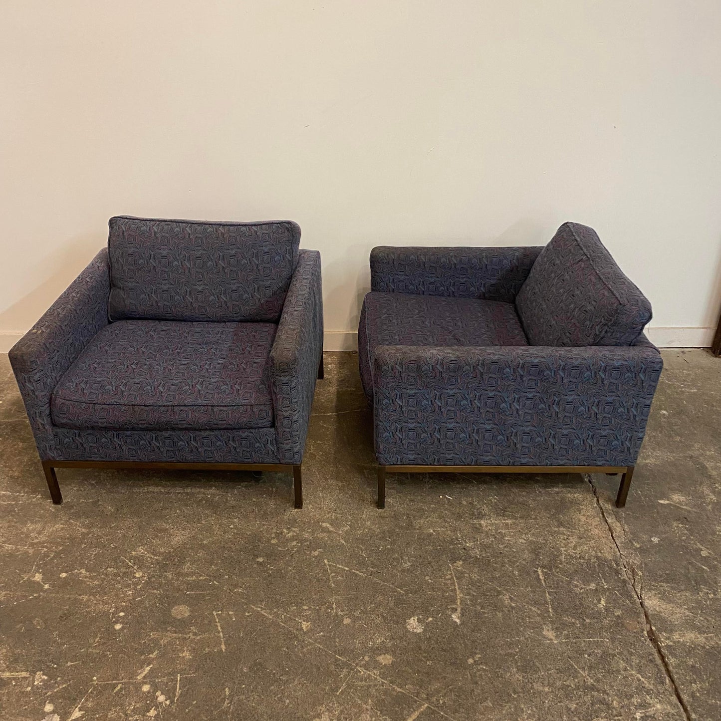 Mid-Century Modern Club Chairs Attributed to Florence Knoll With Bronze Legs