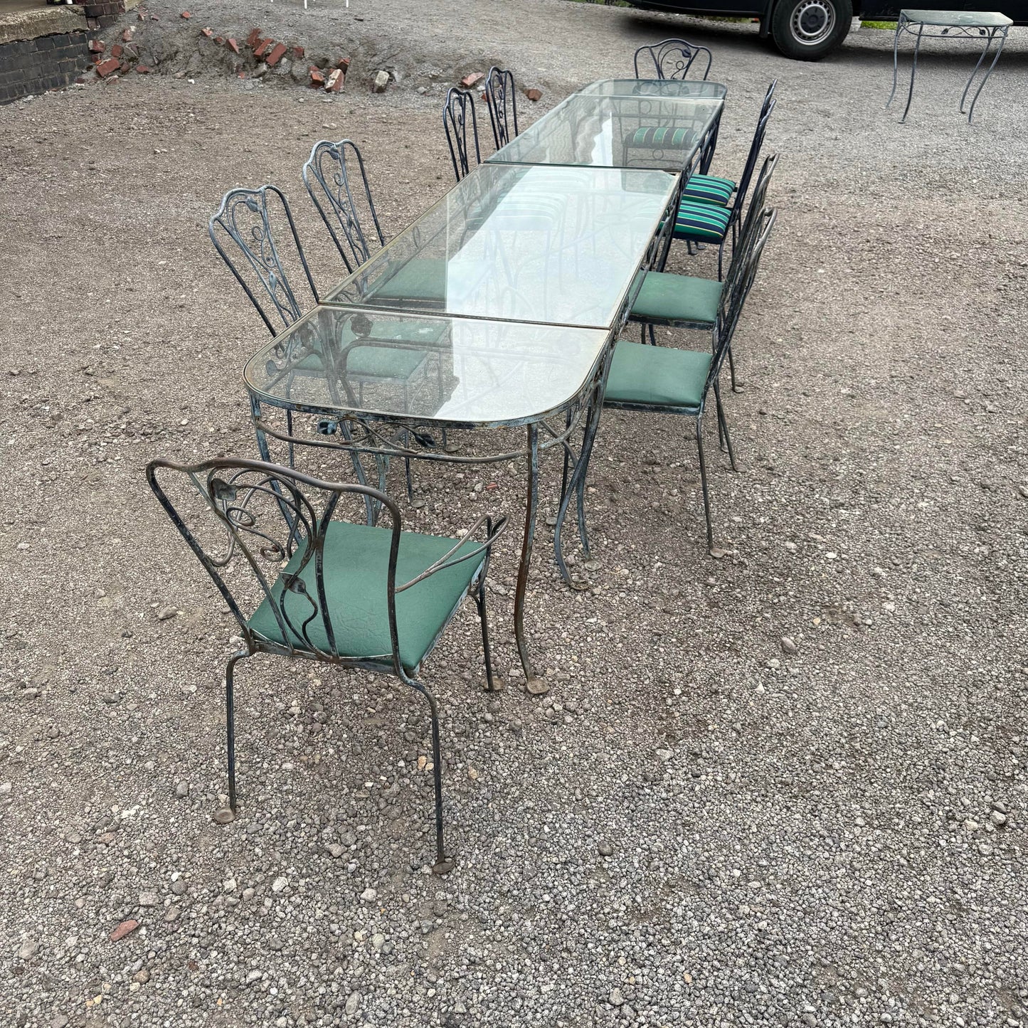 Massive Salterini Wrought Iron Glass Patio Dining Set