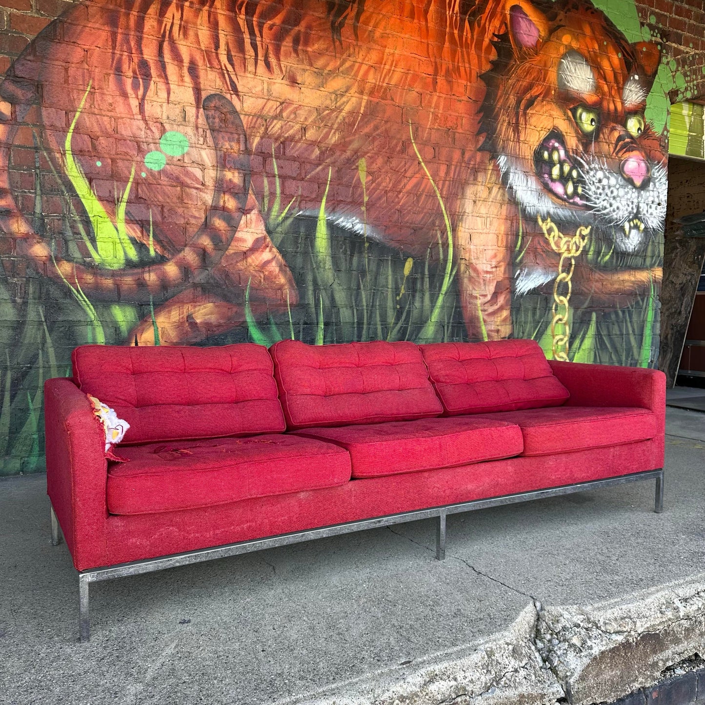 Mid Century Modern Florence Knoll Relaxed Chrome Base 3 Seater Sofa