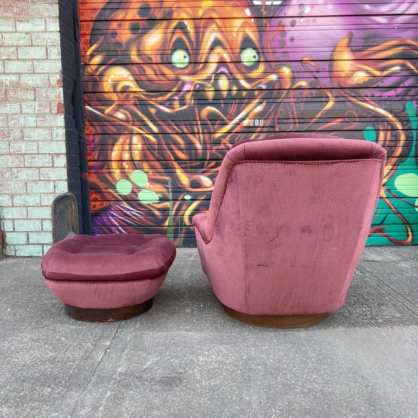 Milo Baughman Style Swivel Lounge Chair With Ottoman