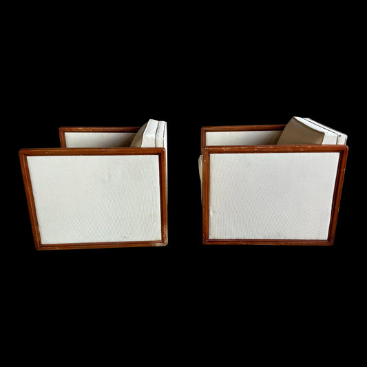 Pair of Cube Lounge Chairs Wood Trim