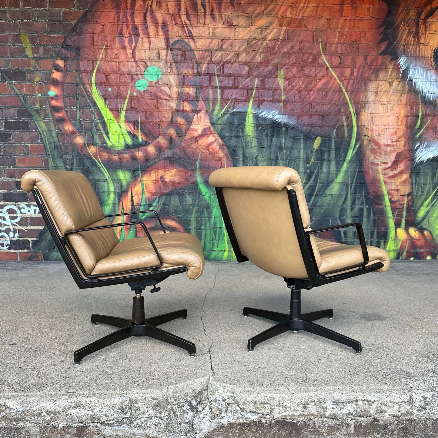 Pair of Tan Leather Office Chairs by Alfred Kill