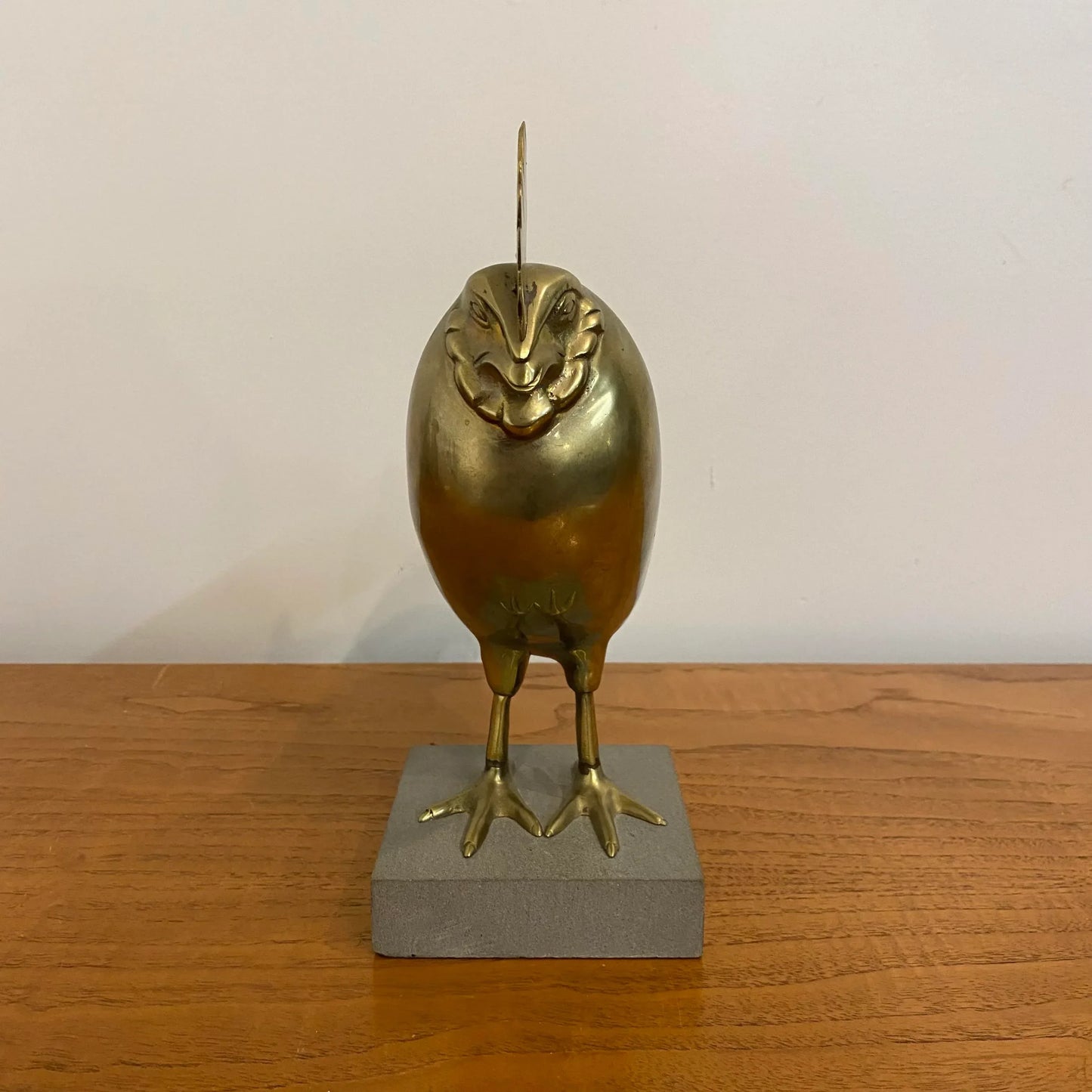 Large Italian Brass Rooster Chicken Statue on Stone Base