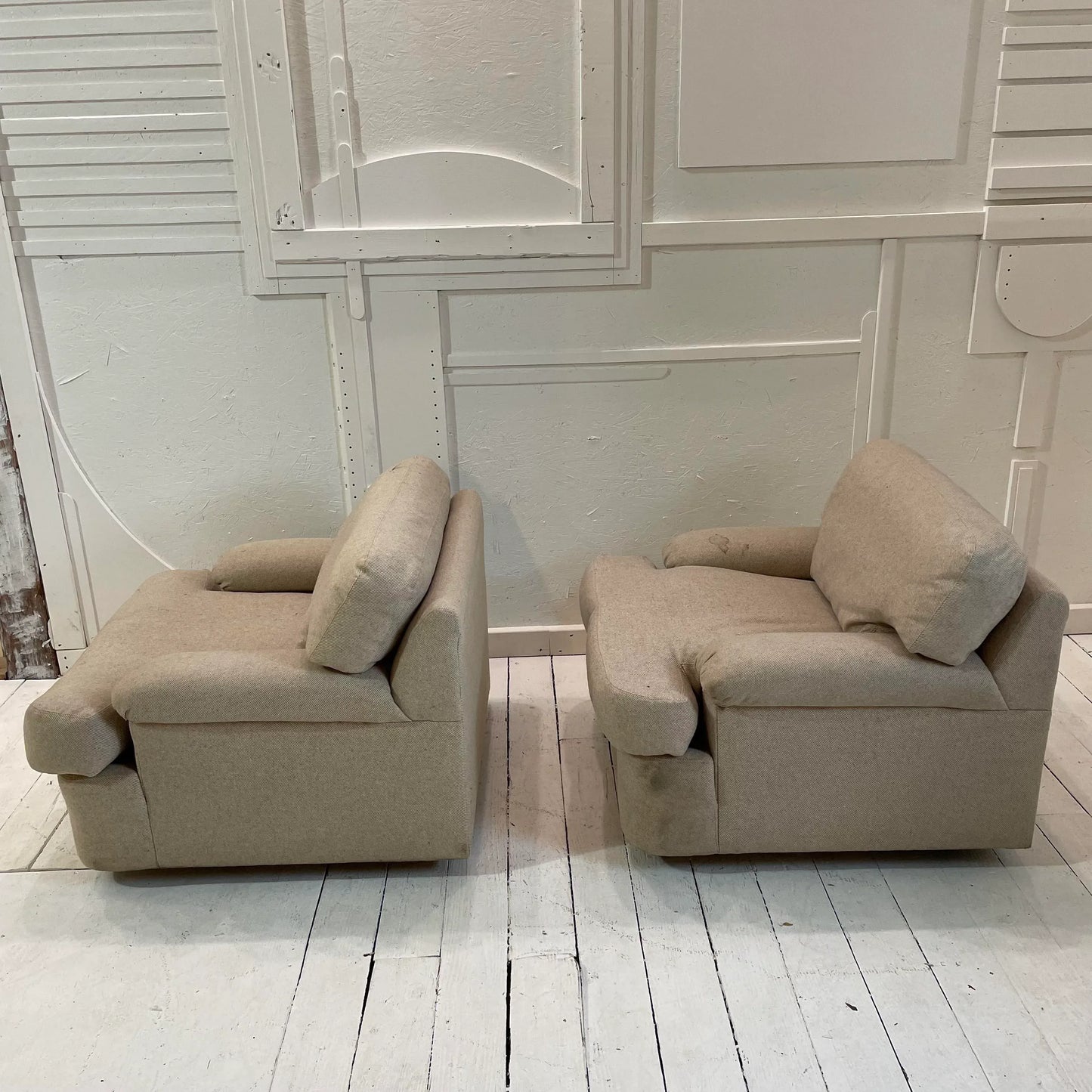 1980s Vintage Directional Club Chairs Down Filled With Ottomans - 4 Pieces
