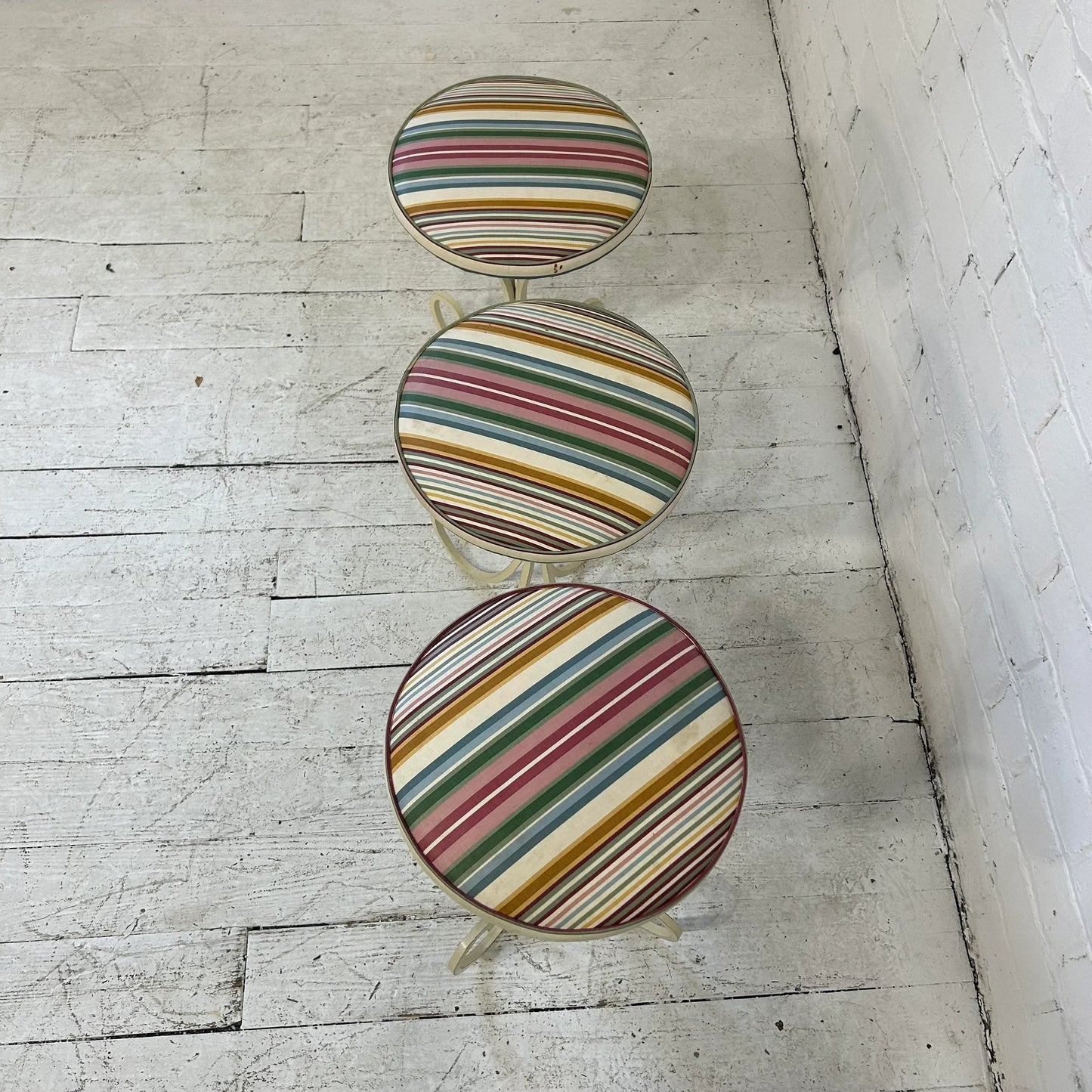 Set of 3 Upholstered Iron Base Stools Heavy Quality