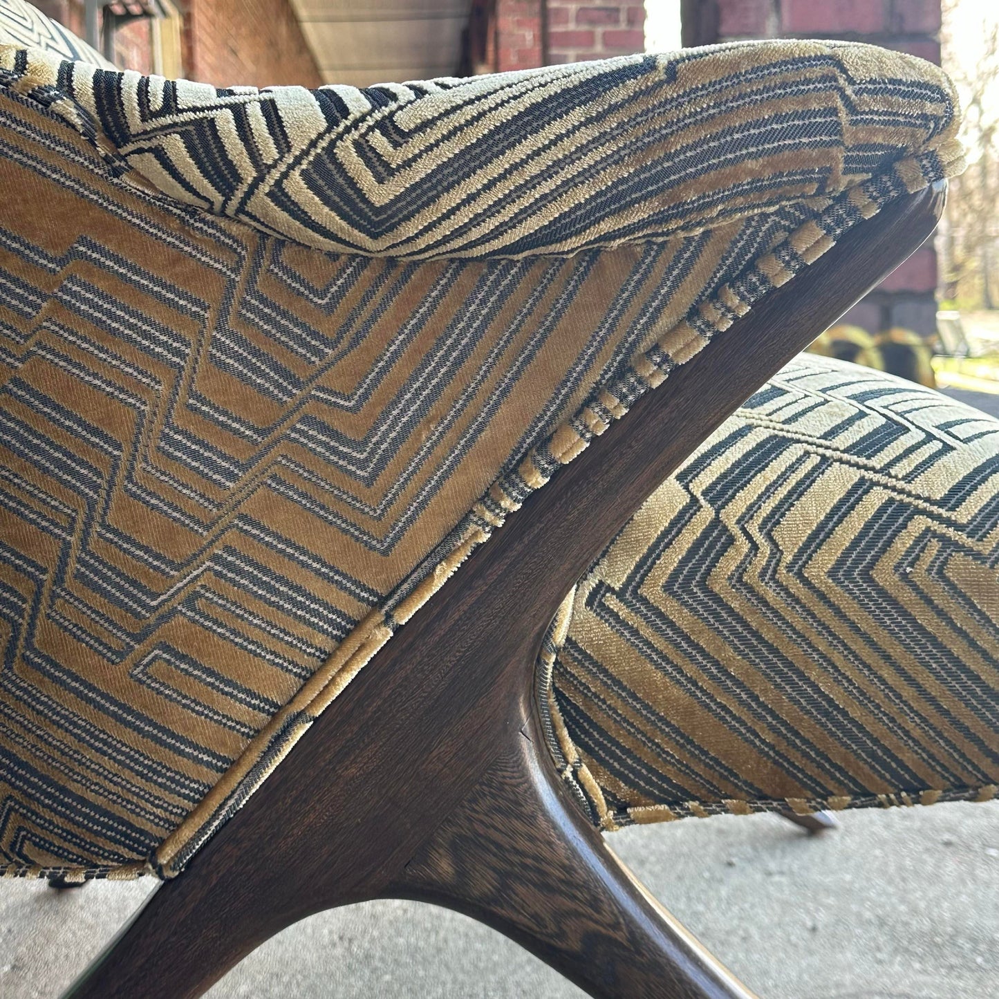 Mid Century Modern Lounge Chair Often Attributed to Karpen in Jim Thompson Fabric