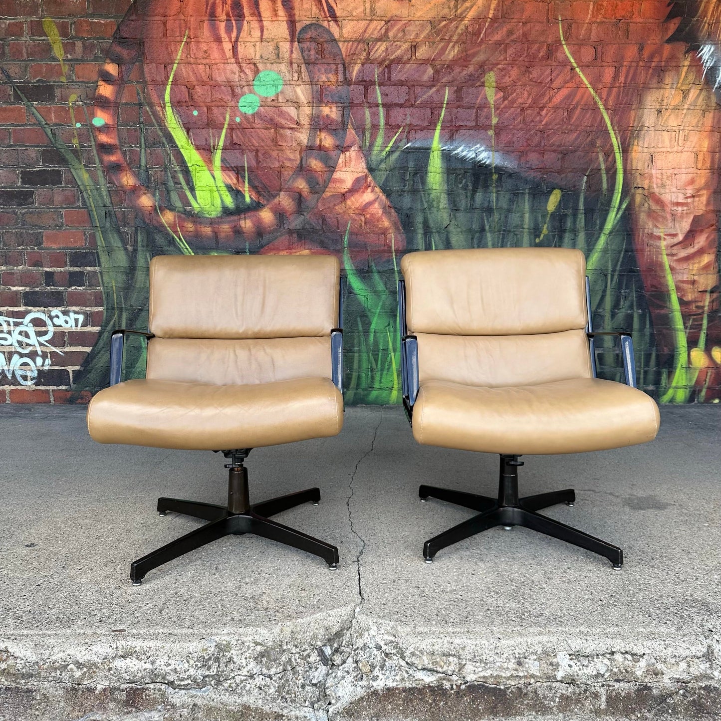 Pair of Tan Leather Office Chairs by Alfred Kill