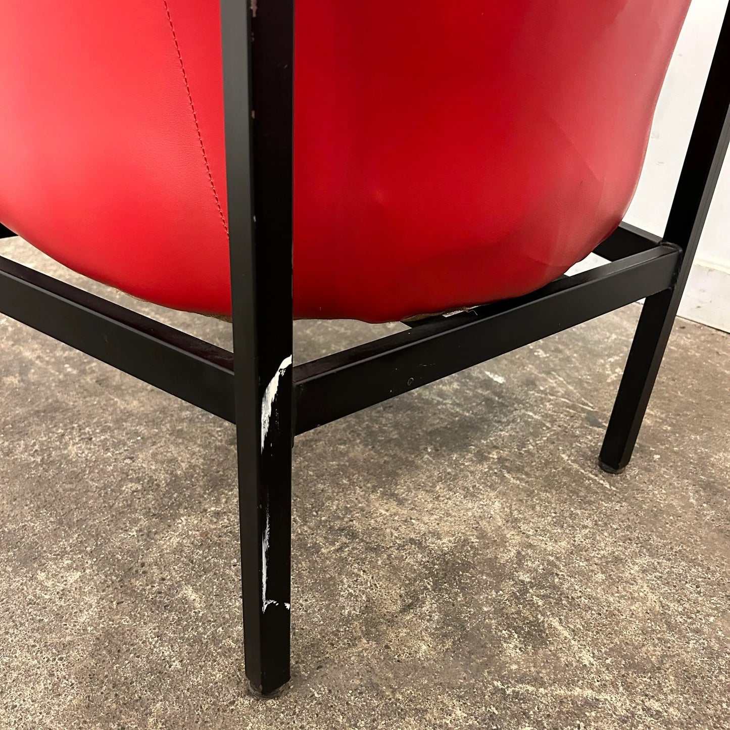 Red Vinyl Tufted Lounge Chairs Styled After Milo Baughman by Frank and Son