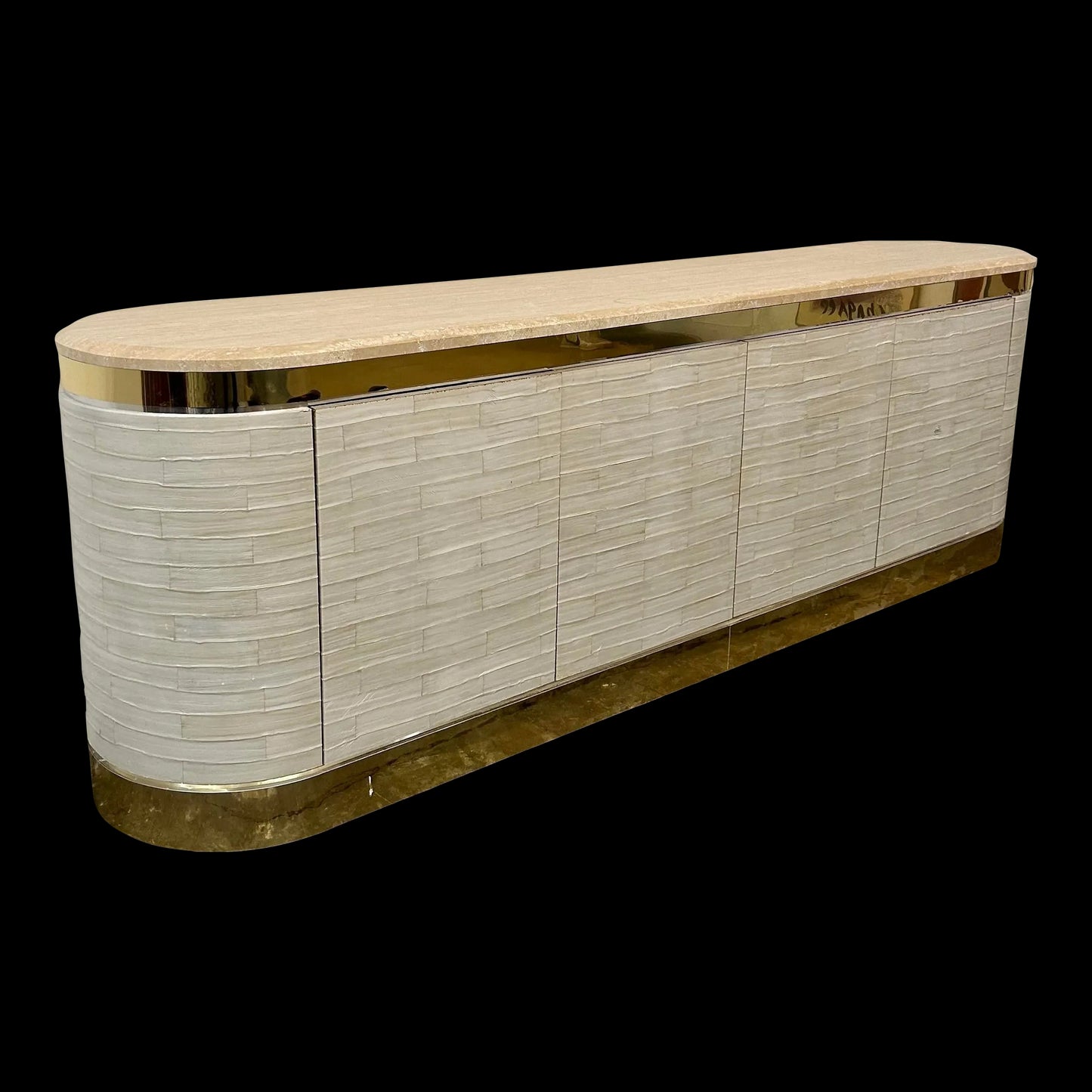 Karl Springer Leather Wrapped Marble Top Two Sided Credenza