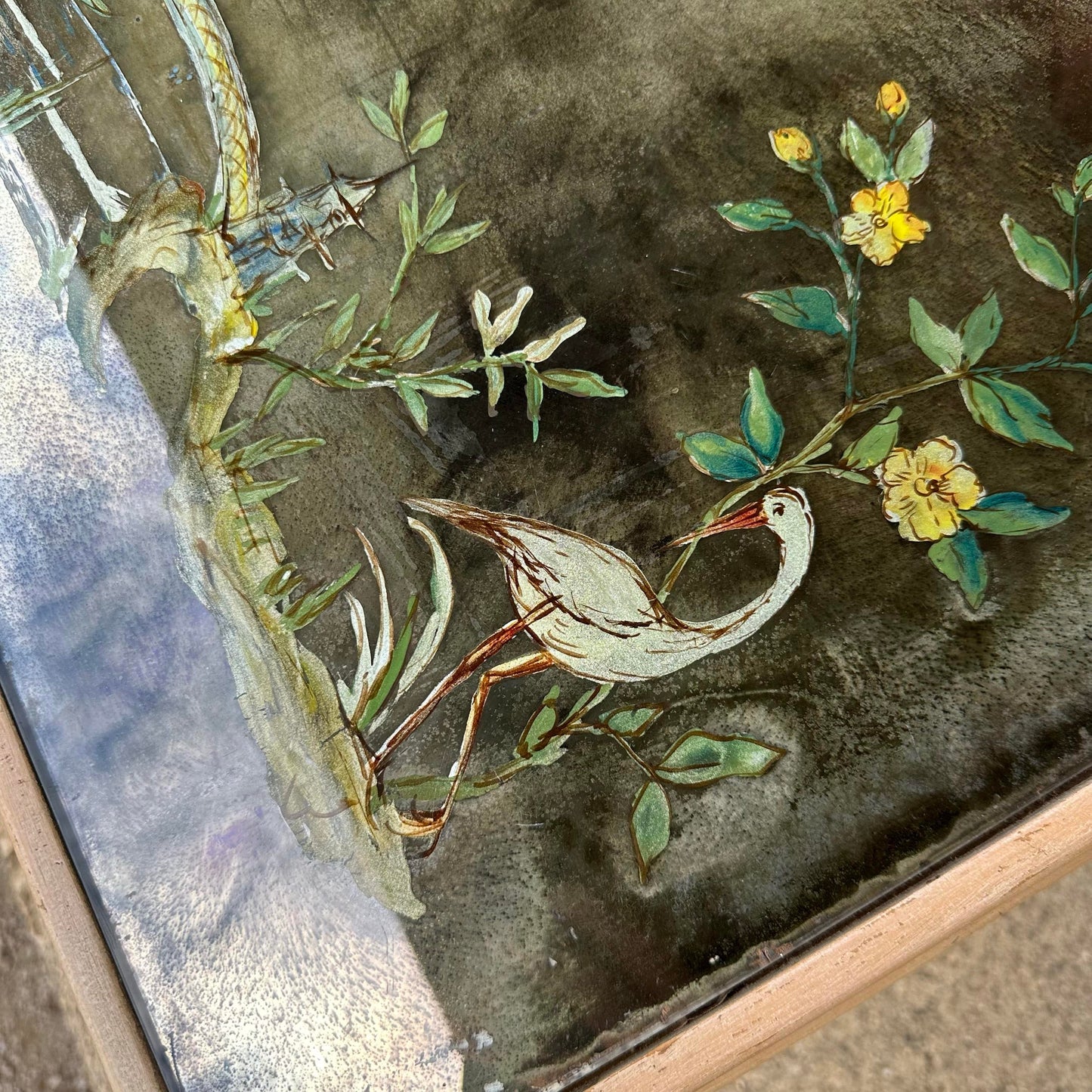 Square Asian Style Hand-Painted Mirrored Coffee Table