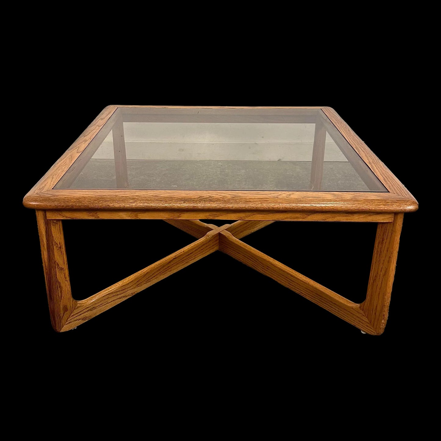 Mid Century Modern Lane Perception Smoked Glass Top and Oak Coffee Table
