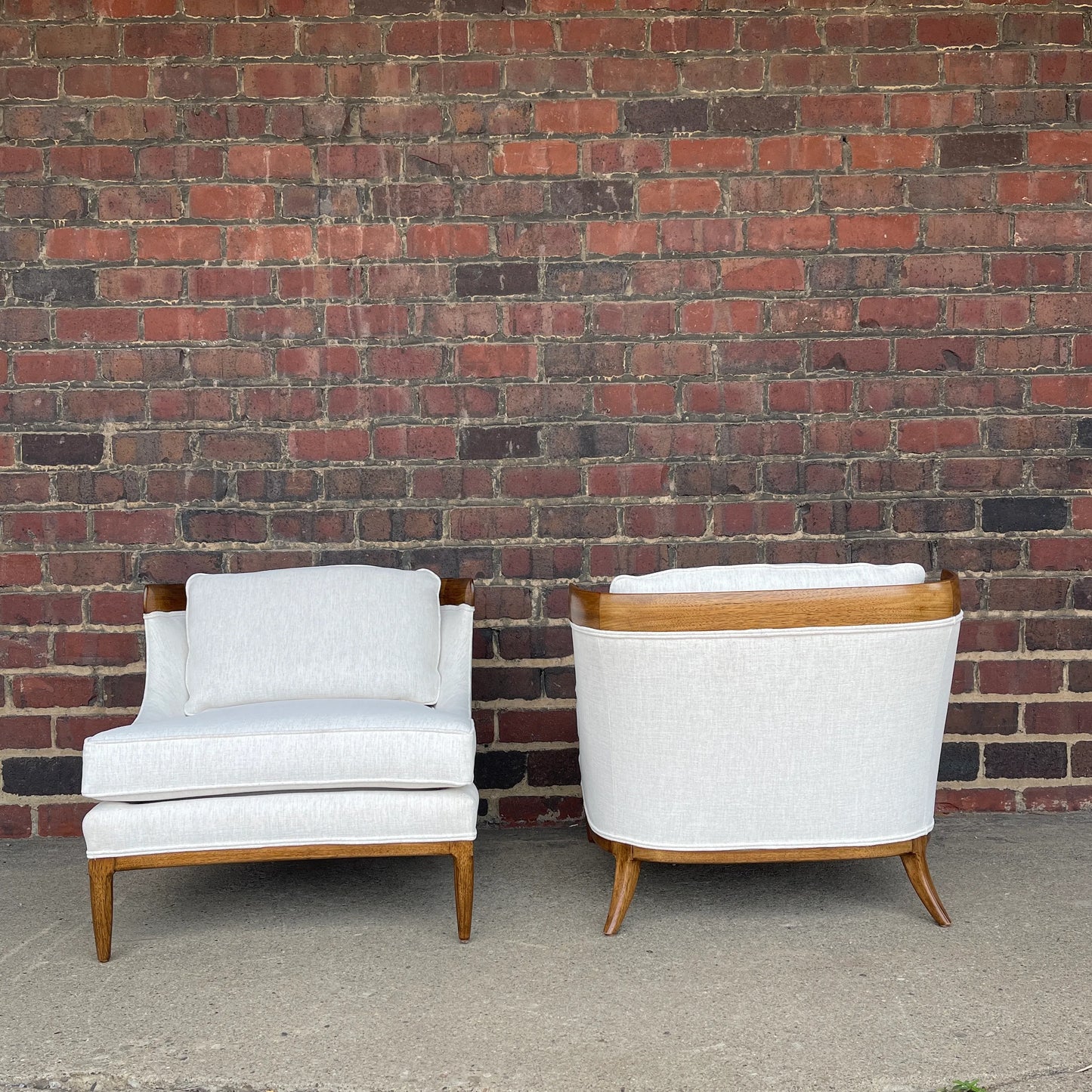 Tomlinson Sophisticate Slipper Chairs Refinished and Reupholstered in Crypton Fabric