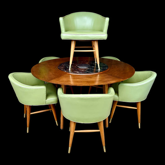 Edward Wormley for Dunbar Lazy Susan Dining Set With Heated Center and 6 Chairs