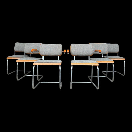 Cantaliver Cesca Style Chrome and Bentwood Set of 6 Chairs