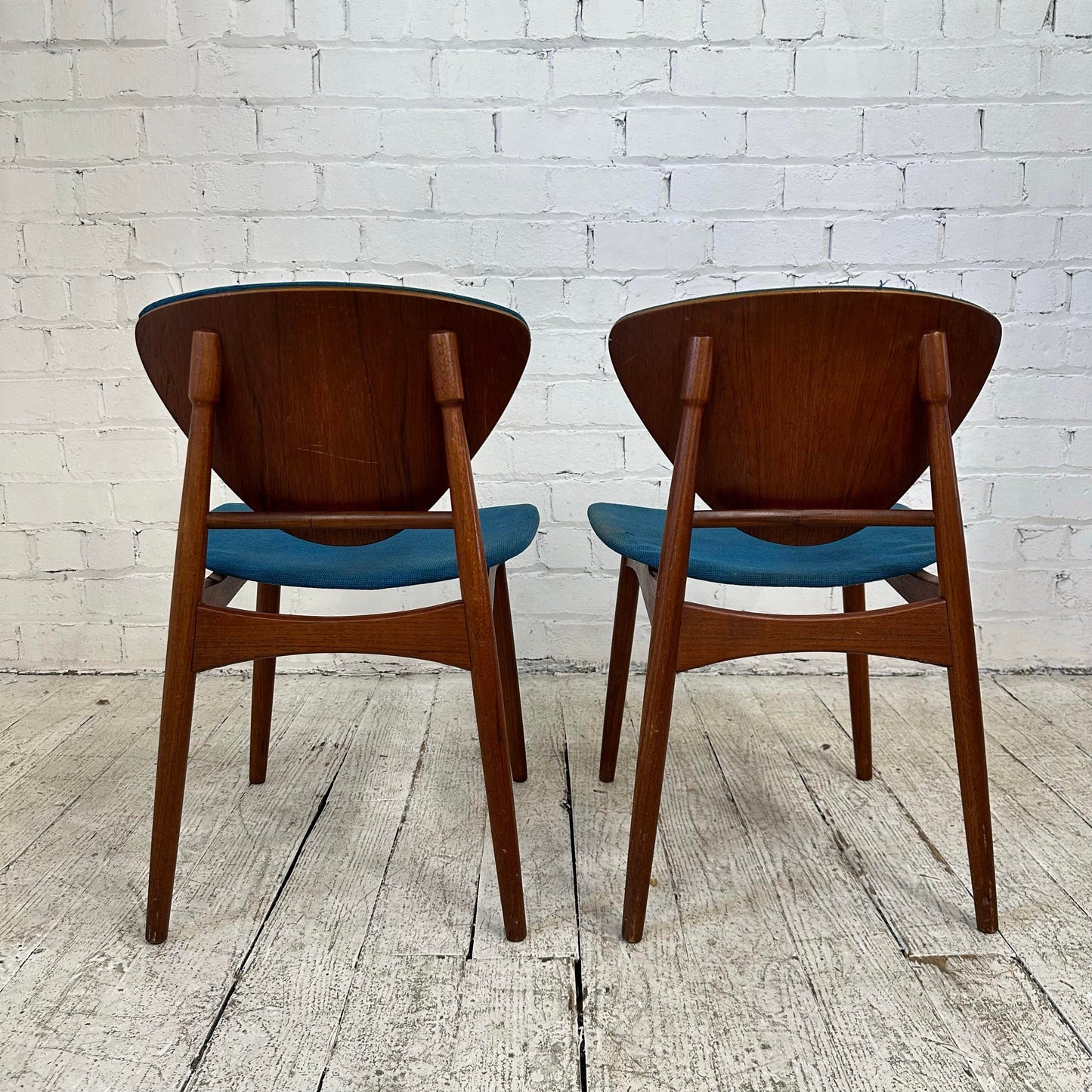 Pair of Danish Wooden Dining Side Chairs With Exposed Wood Backs