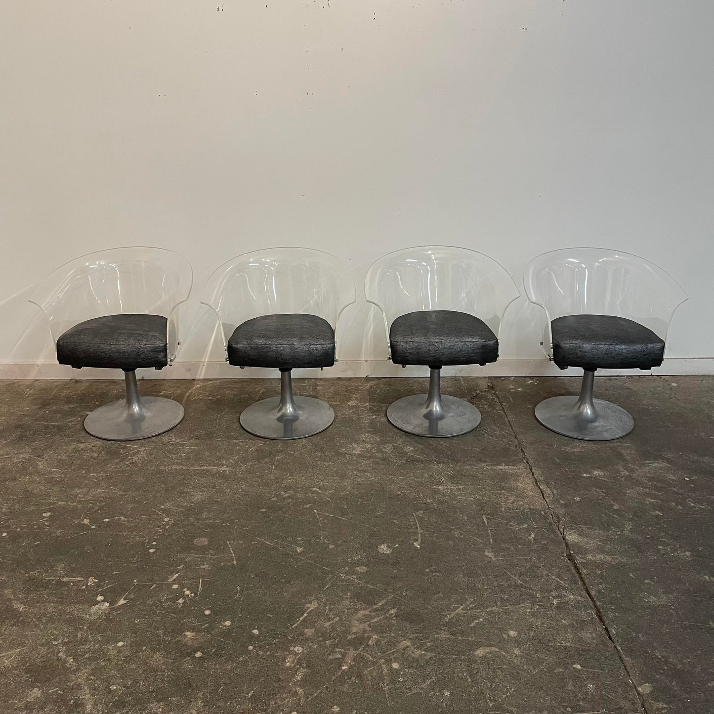 Mid Century Modern Bassick Flo-Tork Lucite Swivel and Reclining Chairs with Tulip Base - Set of 4