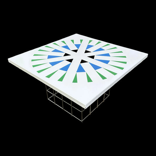 Amazing Geometric Enamel Top With Chrome Wire Bottom Side Table Alexander Girard