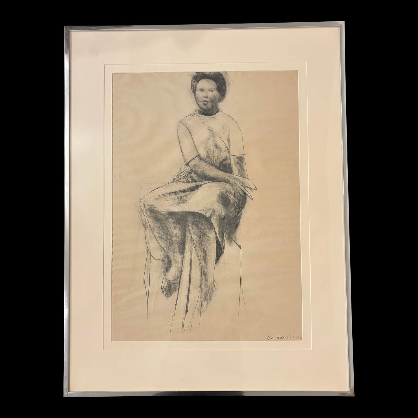 Mario Fallani “Study of Seated Woman” Pencil Drawing