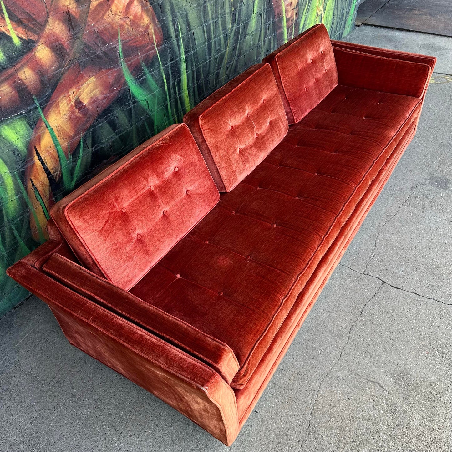 Directional Mid Century Full Size Velvet Sofa Flared Arms