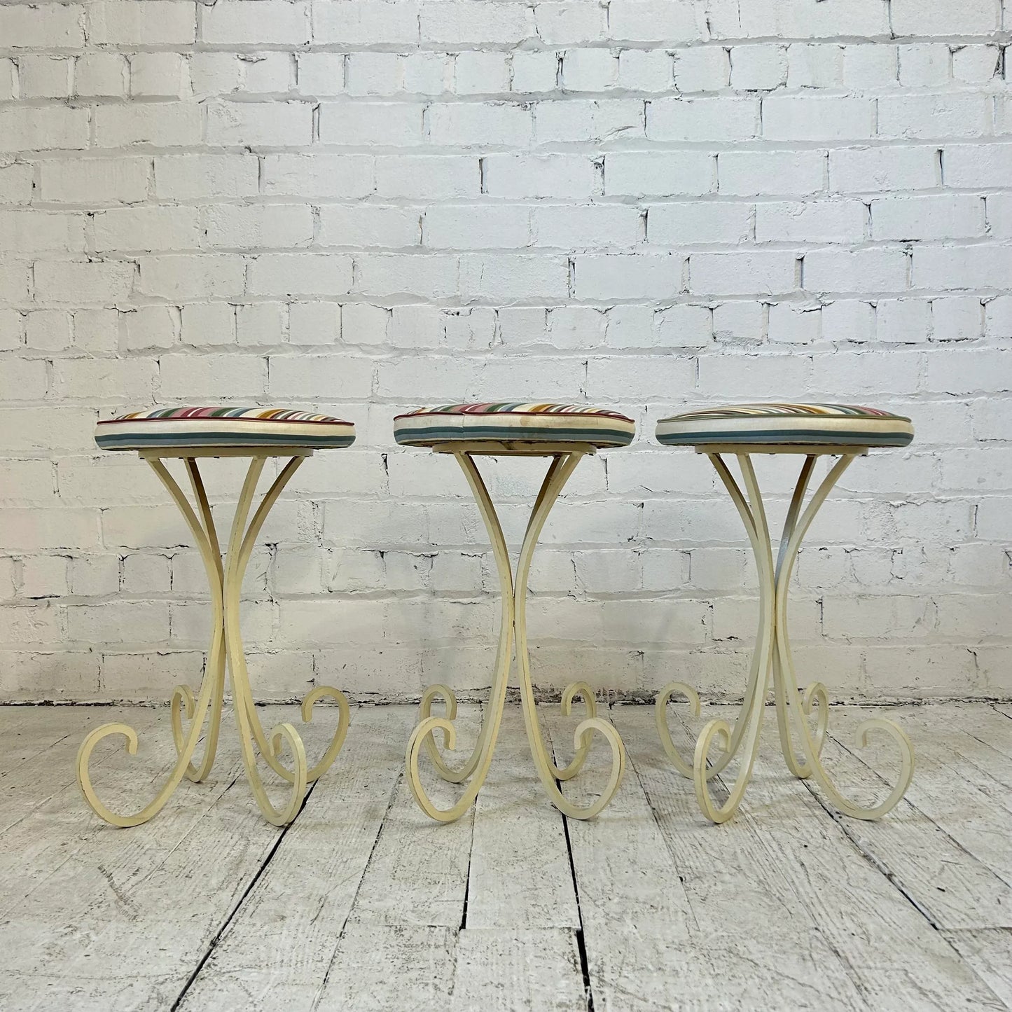 Set of 3 Upholstered Iron Base Stools Heavy Quality