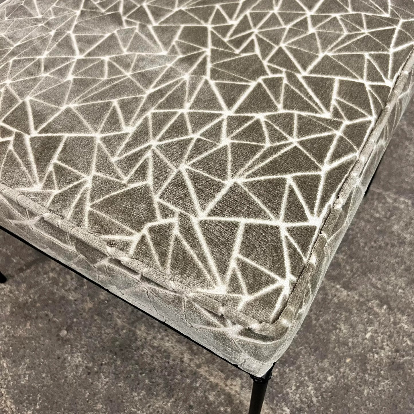 Paul McCobb Style Ottoman Stool Grey and White Cut Velvet