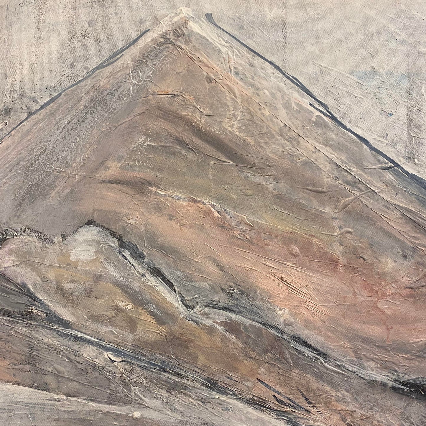 Late 20th Century Postmodern Mountain Landscape Mixed-Media Painting by Ina Takashima, Framed