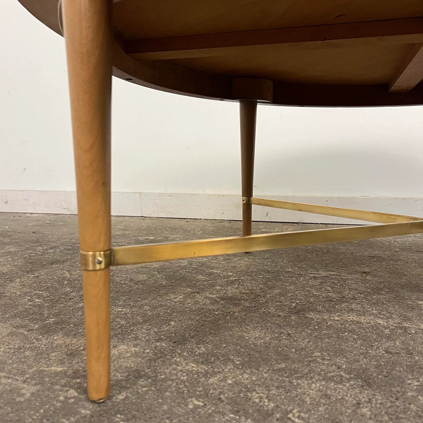 Paul McCobb for Calvin Refinished Coffee Table With Brass Stretchers