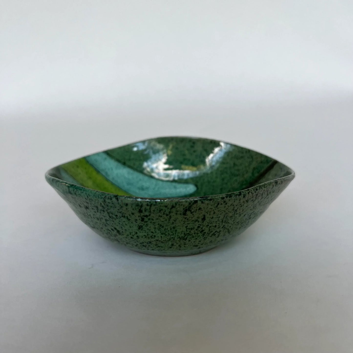 Beautifully Shaped Ceramic Dish With Bird Design Blue Green Teal Signed