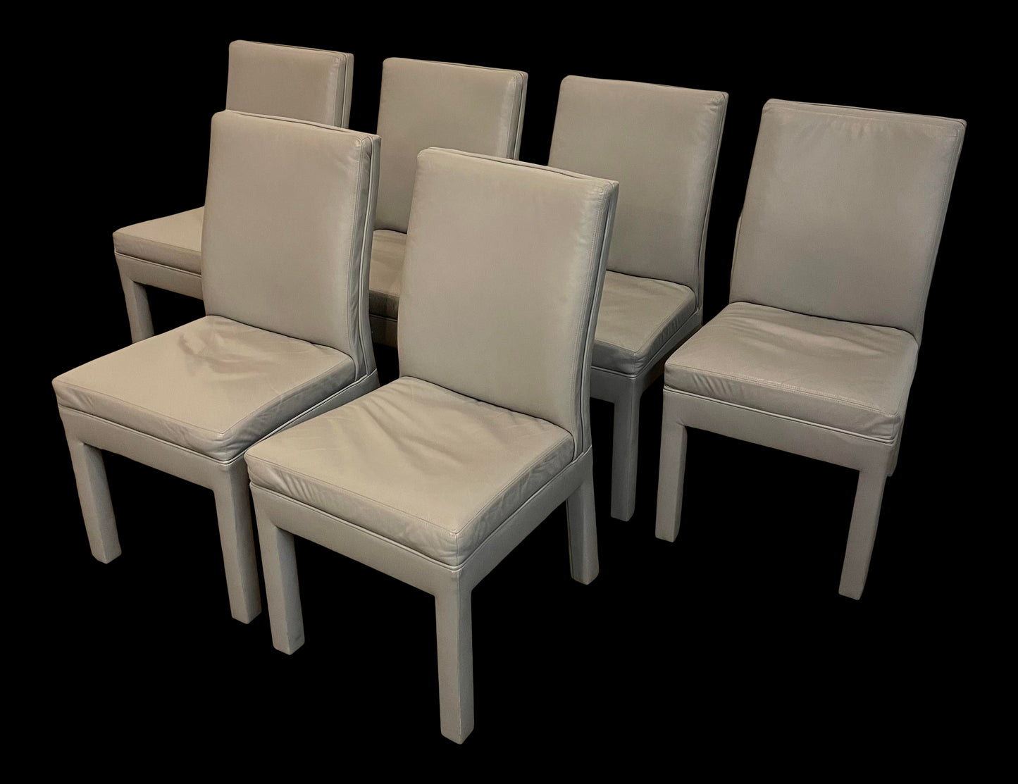 Mid Century Modern Grey Leather Dining Chairs - Set of 6