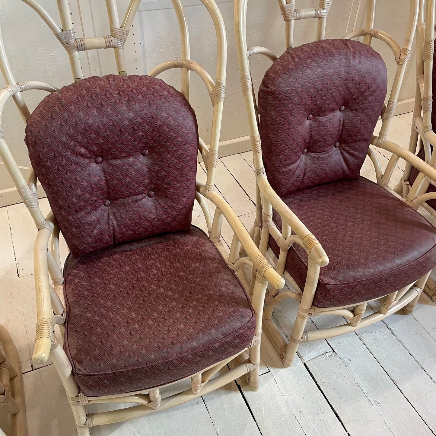 1970s Vintage Tall Back Bamboo Wing Chairs - a Pair