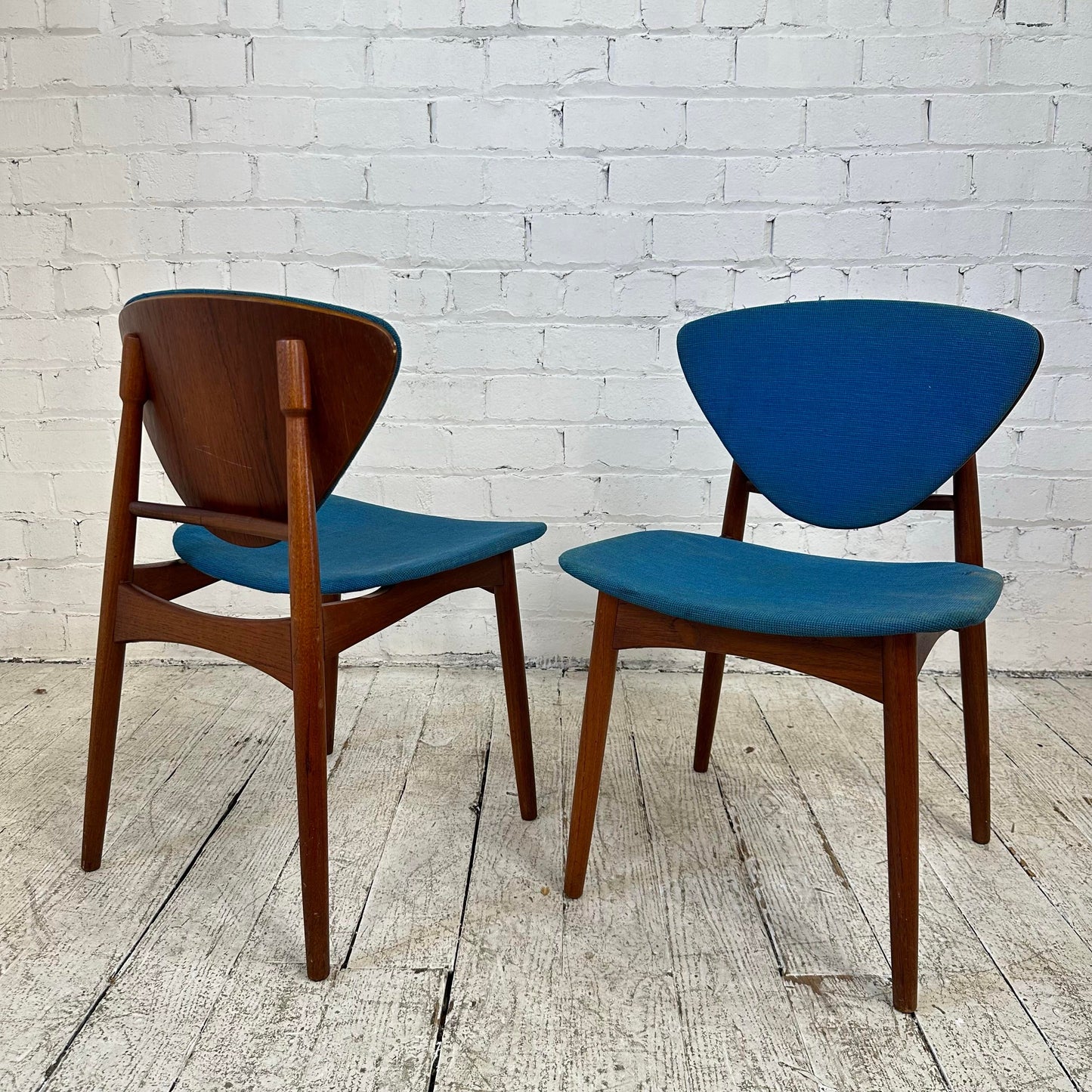 Pair of Danish Wooden Dining Side Chairs With Exposed Wood Backs