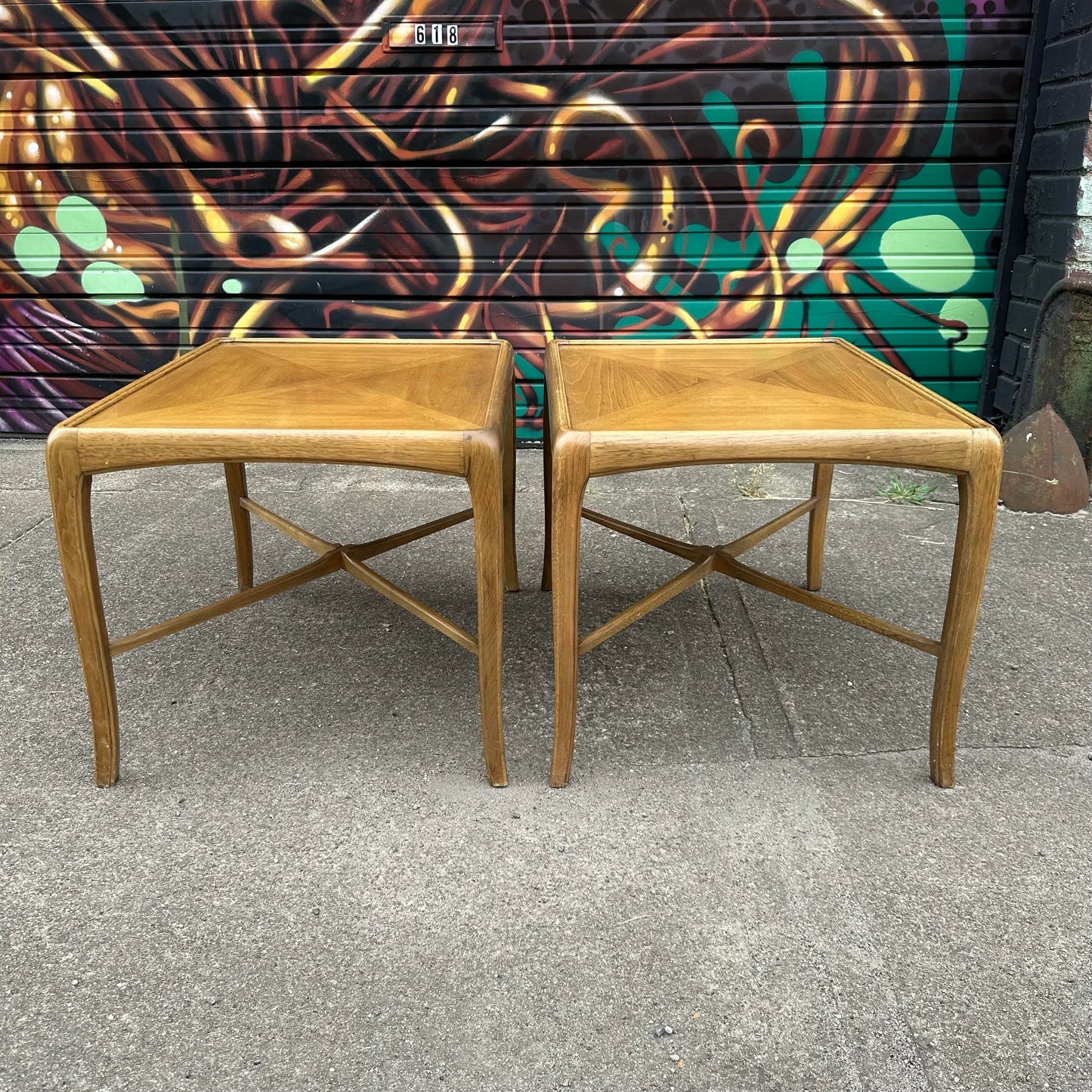 Pair of Thomasville End Tables Bentwood Legs Gibbings Feel