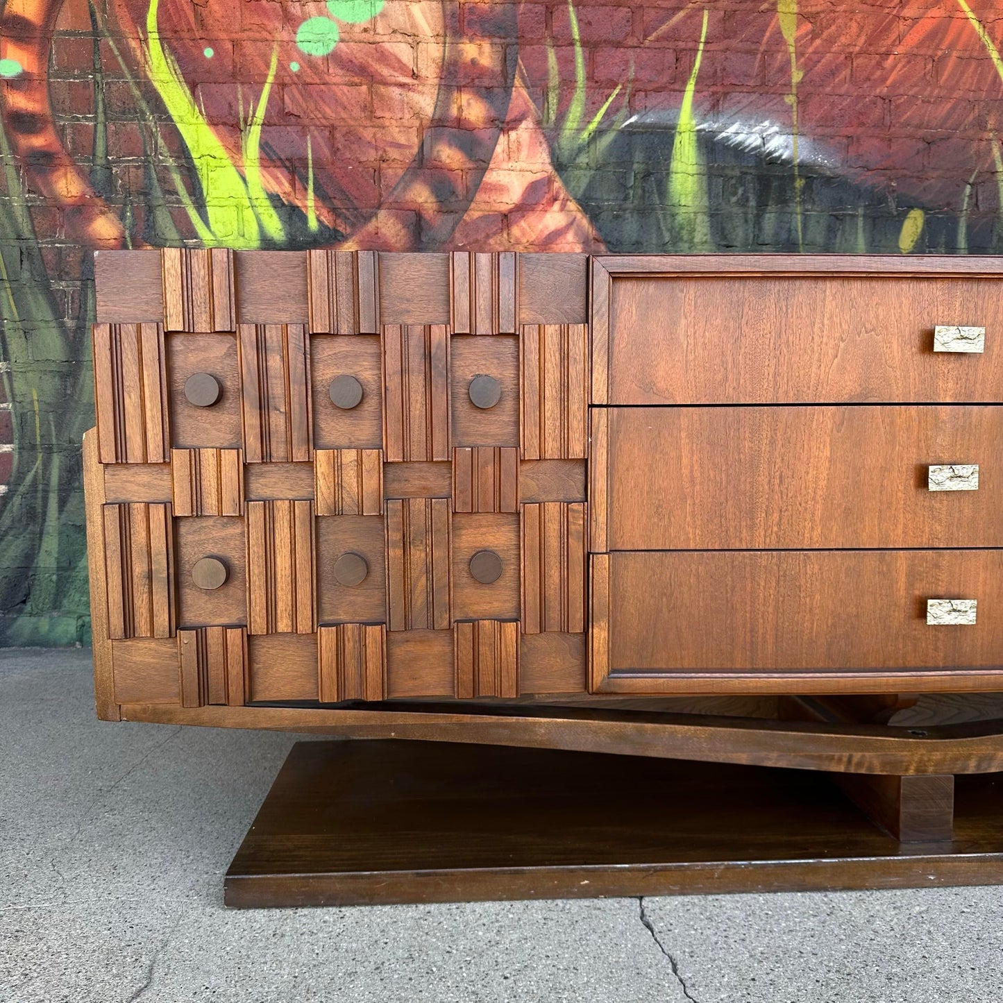 Mid Century Modern Brutalist Walnut Credenza