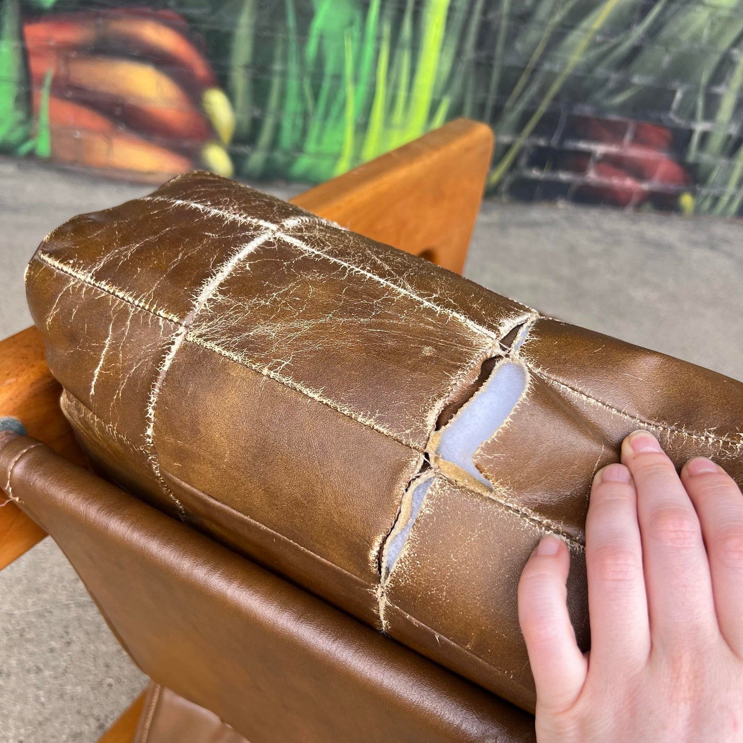 Brown Checkerboard Leather Arm Chair in the Style of Lou Hodges