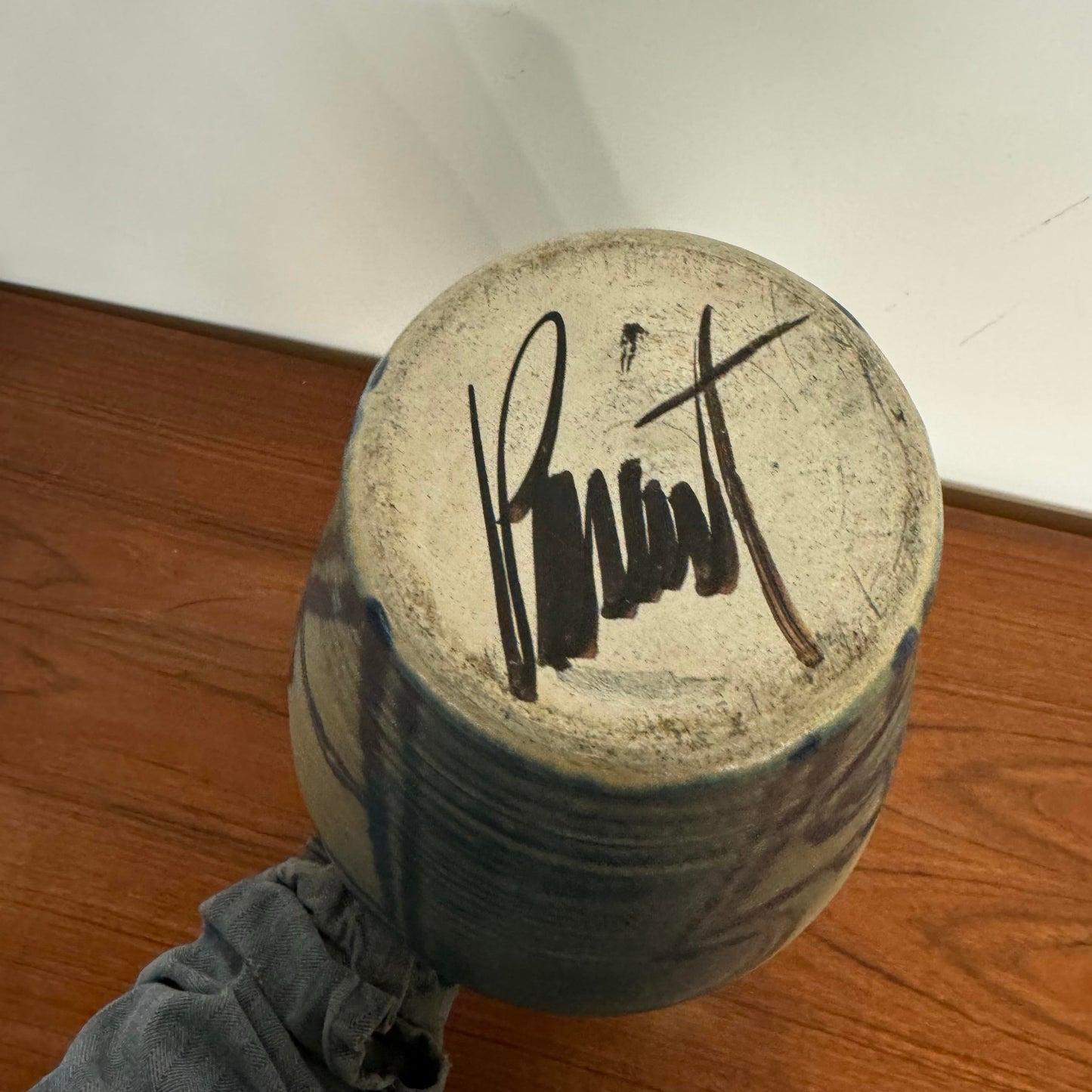 Blue and Cream Ceramic Glazed Vase