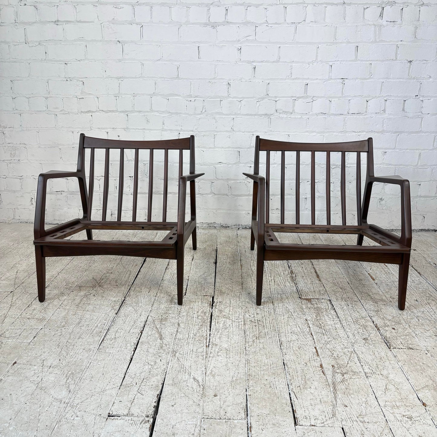Pair of Mid Century Danish Modern Ib Kofod Larsen for Selig Walnut Lounge Chairs