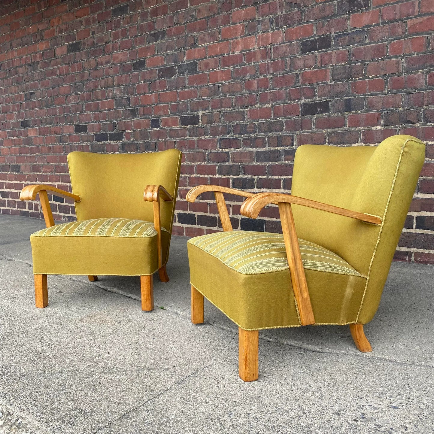 Pair of European Art Deco Green Arm Chairs