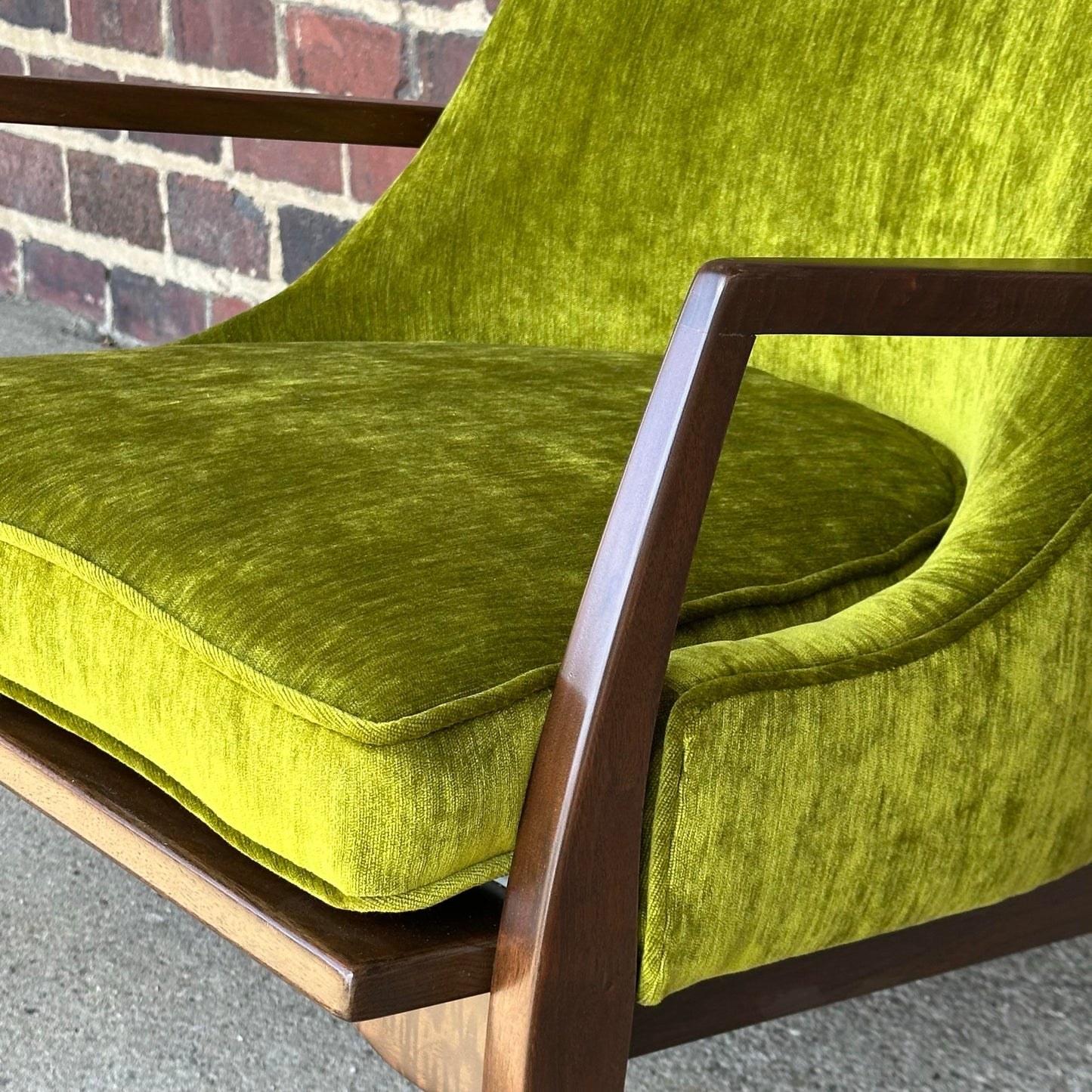 Mid Century Modern Custom Seal Style Lounge Chair Green Crushed Velvet