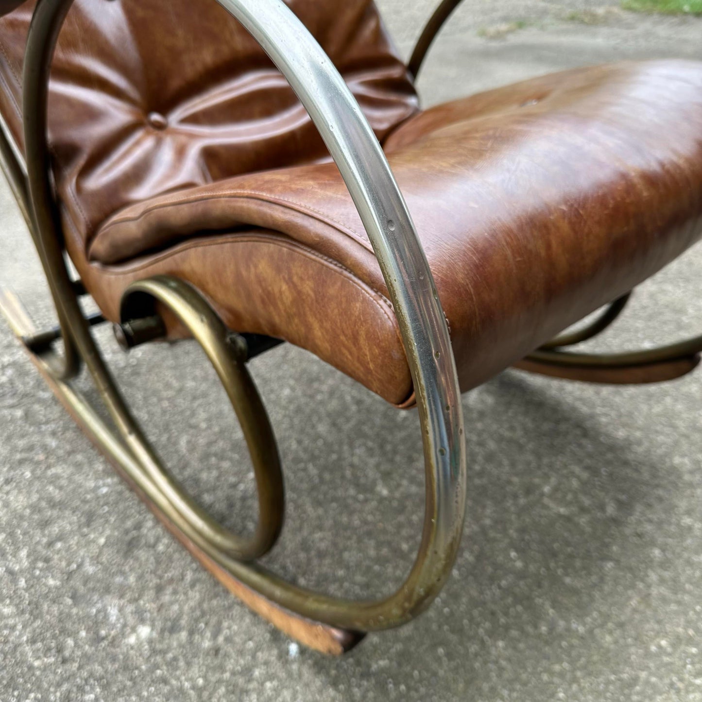 Mid 20th Century Lee Woodard Sculptural Brass and Wood Rocking Chair